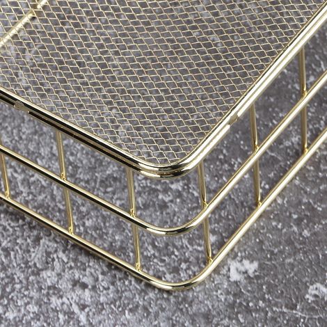 Panier de rangement en fer doré, multifonctionnel, en maille métallique, pour bureau, grand format. (1/5)