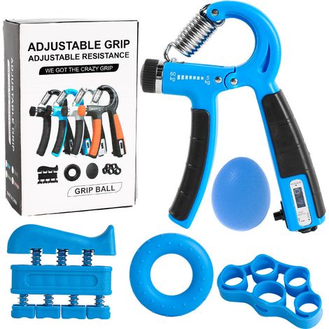 Kit d'entraînement manuel 5 pièces : Pince de préhension avec compteur, anneau de renforcement et exercateurs de doigts — Kit de fitness complet (1/5)