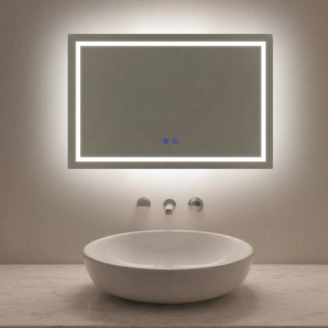 LED Bathroom Mirror 700x500mm Wall Mounted Anti-Fog Demister Touch Control 3 Colour Lights IP44 Mains Powered