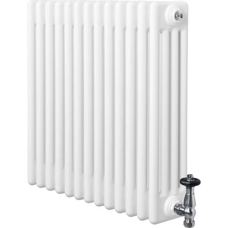 Traditional 4 Column Radiator & Valves - 600 x 605mm - White (1/5)