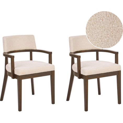 Esszimmerstuhl 2er Set DALBO Bouclé Dunkelbraun / Cremeweiß
