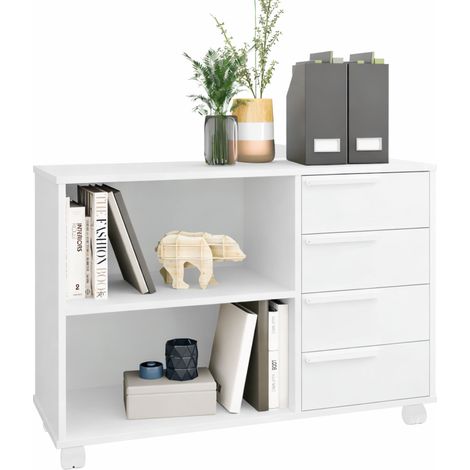 Console Mobile 4 Tiroirs 2 Niches Blanche L 90 H 61 P 35 cm (1/5)