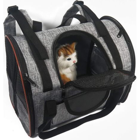 Carrier Bag, Foldable Dog Cat Carrier Bag Airplane and Car Travel Handbag for Cat Kitten Puppy Rabbit and Other Pets (Brown) (1/5)
