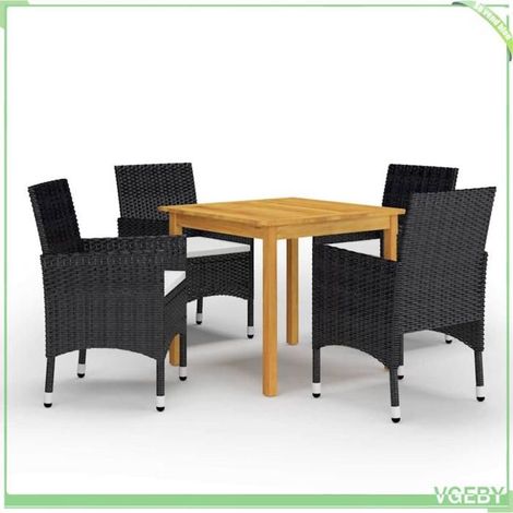 Ensemble de salle à manger de jardin - FAFEICY - 3067671 - Table acacia massif - 4 chaises résine tressée - Coussins amovibles (1/5)
