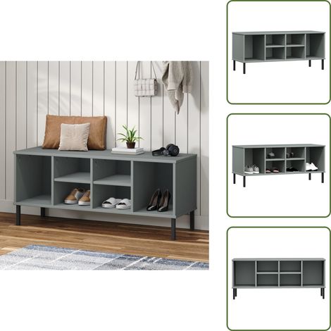 Schuhregal OSLO mit Metallbeinen Grau 106x35x45 cm Massivholz - Holz Schrank - Schuhschrank - Garderobe - Massiver Holzschaukel - Wohnzimmermöbel