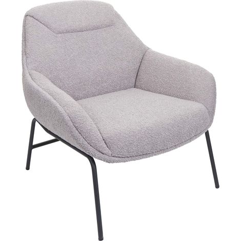 Lounge-Sessel HHG-077, Cocktailsessel Sessel, Bouclé Stoff Metall hellgrau