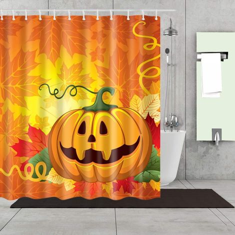 Halloween Anti-Mold Waterproof Shower Curtain with 12 Hooks, Machine Washable, Very Suitable for Bathrooms (Maple Leaf, 150x180cm) (1/5)
