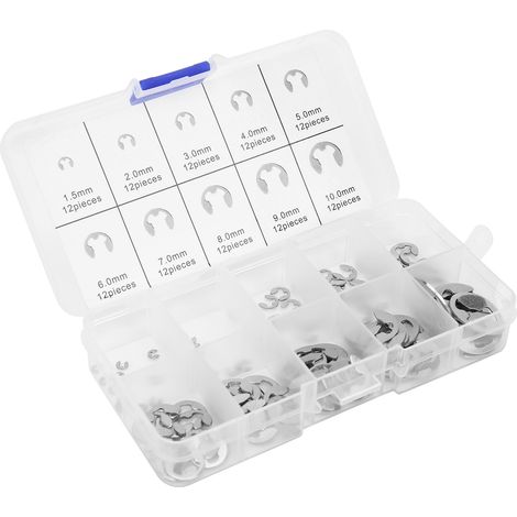 Kit de 120 rondelles E en acier inoxydable pour circlips d'arbre M1.5-M10 (1/5)
