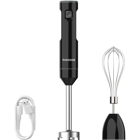 Mixeur plongeant sans fil, mixeur à immersion portatif rechargeable, avec câble de type C, fouet à œufs, pour smoothies, milkshakes, aliments pour bébés et soupes – Noir (1/5)