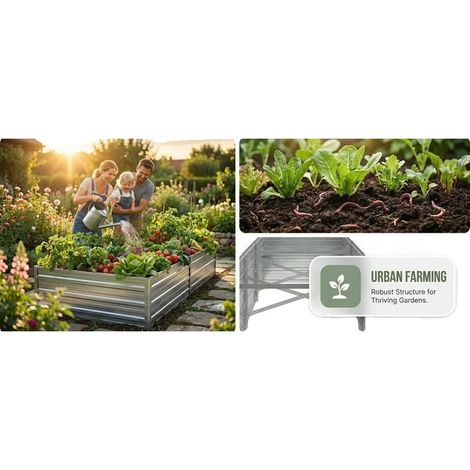 Bordure de jardin, acier galvanisé, 320 cm de longueur, 80 cm de largeur, 45 cm de hauteur, utilisation extérieure durable (1/5)