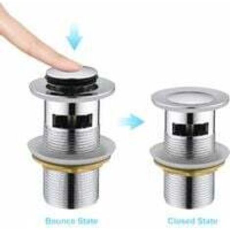 Bouchon de vidange pour lavabo avec trop-plein, bouchon de vidange automatique universel, bouchon de vidange à ouverture par pression de 3,2 cm (1 1/4 pouce). (1/4)