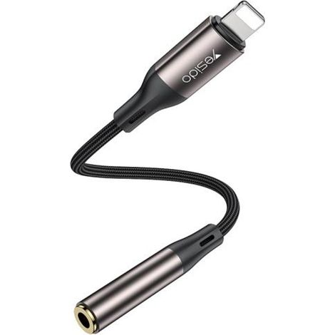 Adattatore audio Yesido da Lightning a AUX da 3,5 mm, 13 cm - Nero/grigio