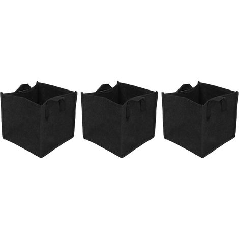 Lot de 3 sacs de culture carrés en feutre noir avec poignées, pour la culture de légumes de jardin (19,5 x 19,5 x 20 cm). (1/5)