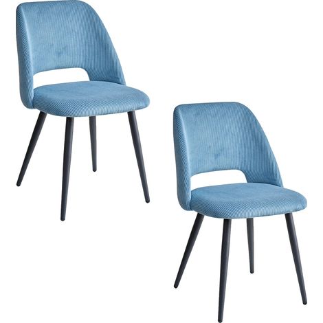 Chaise de salle à manger, tissu en velours côtelé, cadre en métal, 2pcs Bleu (1/2)