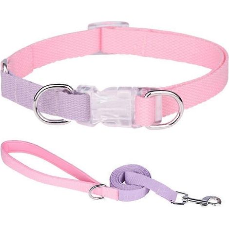 Hundehalsband- und Leinen-Set, verstellbar, klassische Farbkombination, lila-rosa Halsband und Leine, Größe S