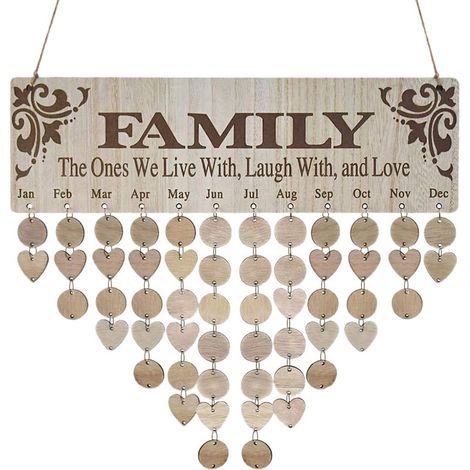Calendrier d'Anniversaires Familial en Bois à Personnaliser - Tableau Mural DIY avec Étiquettes - Idée Cadeau pour Maman (1/5)