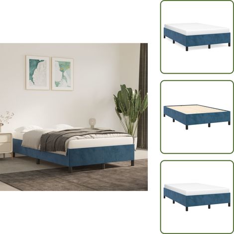 The Living Store Cadre de lit sans matelas bleu foncé 120x190 cm velours - Cadre De Lit - Lit Double - Lit Velours - Lit Bleu - Meuble Chambre