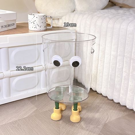 New cute transparent trash can, high-value trash can for bedroom and living room, popular online trash can, home decoration transparent trash can [medium size] with eyes + feet (pine green + light yel