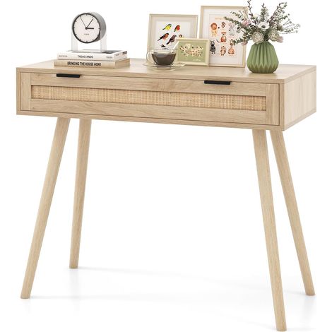 Costway – Table console en bois naturel – Tiroir coulissant – Style bohème – Dimensions 88x40x77 cm – Idéale pour chambre, couloir, salon