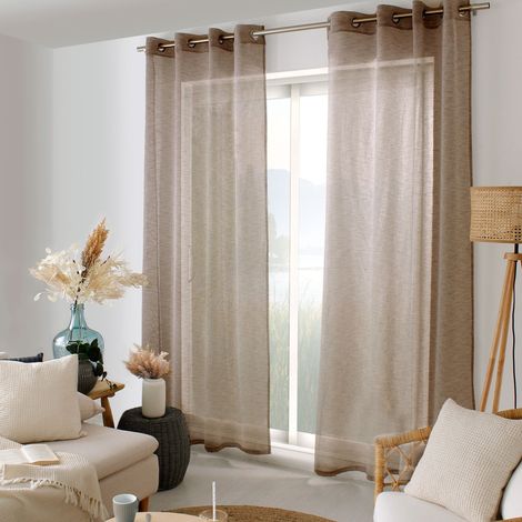 Rideau Voilage Effet Lin "Maya" 140x240cm Vison Foncé