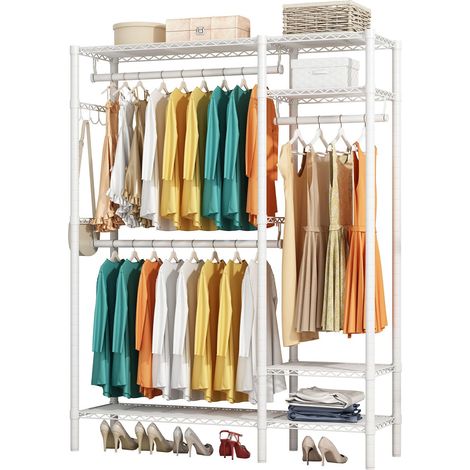 Porte-vêtements en métal avec étagère (blanc) (1/5)