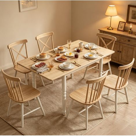 Table à manger pliable extensible 2 à 6 personnes, 74 à 134 x 80 x 75 cm, plateau en MDF finition bois clair et blanc, pieds en acier, charge 50 kg - CHICFURN (1/5)