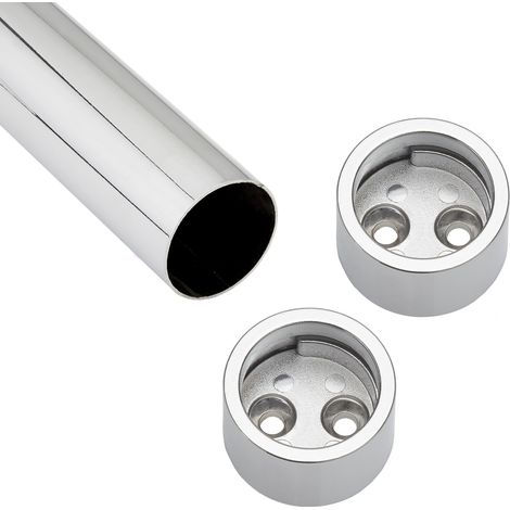 SOTECH Schrankstangenset 1160 mm zylindrisch Garderobenstange Chrom poliert bestehend aus Kleiderstange inkl. 1 Paar zylindrischen Schrankstangenlager