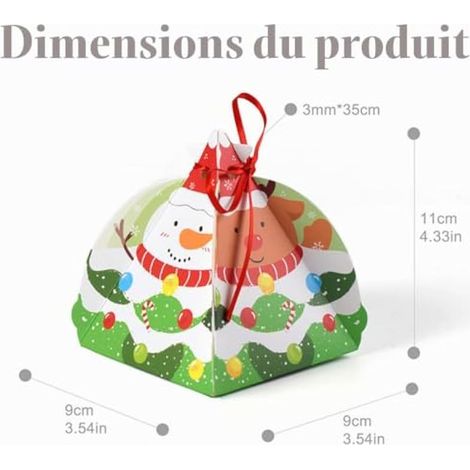 10 petites boîtes cadeaux de Noël, boîtes cadeaux vides pour bonbons, boîtes cadeaux décoratives de Noël, boîtes à bonbons triangulaires avec motif bonhomme de neige et renne et ruban pour bonbons et