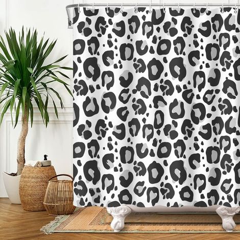 183x188cm Rideau De Douche Noir Et Blanc Motif Imprimé LéOpard Noir Blanc Rideau De Douche De Bain Polyester ImperméAble Ensemble De Salle De Bain avec Crochet (1/5)