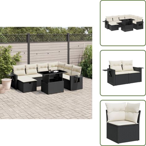 Salon de jardin 8 pcs avec coussins noir résine tressée - Ensemble Salon De Jardin - Mobilier De Jardin - Table De Jardin Extensible - Chaise De Jardin - Fauteuil De Jardin