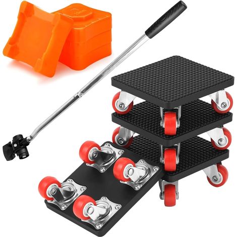 4 Pièces Leve Meuble Lourd, Deplace Meuble Kit avec Roue Rotative à 360 Degrés et Leve Meuble, roulettes pour Meubles Charge Lourde pour Déménagement Meubles Lourds, Réfrigérateur, Canapé (1/5)