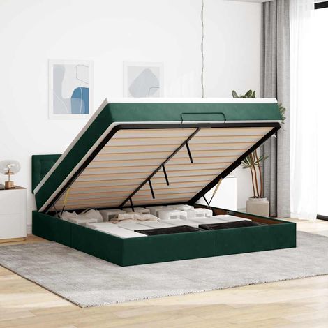 VidaXL Cadre de lit ottoman avec matelas vert foncé 180x200 cm velours (1/5)
