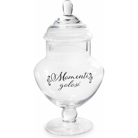 Barattoli alimentari a contenitore in vetro trasparente con coperchio e scritta momenti golosi, set da 2 pezzi, Ø 13 cm x 23,5 H