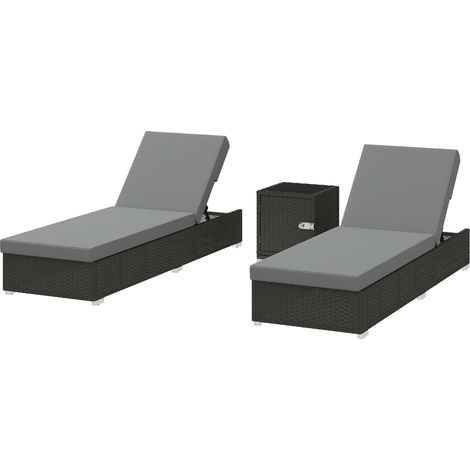 Outsunny Set di 2 Sdraio da Giardino in Rattan con Tavolino Laterale
