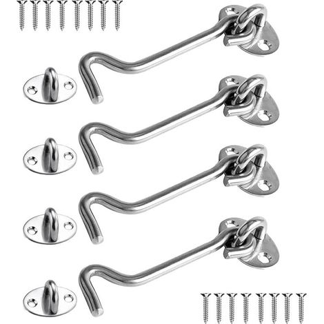 Loquet Port 4 Pièces, Crochet Fermeture Porte, 4 inch Acier Inoxydable Porte Loquet, Verrou Portail pour Serrures Porte de Grange Salle de Bain Fenêtre Porte Coulissante (Silver) (1/5)