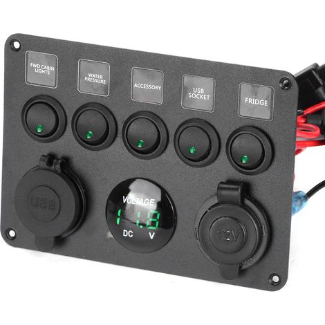 5-LED-Schalterbedienfeld mit universellem Digitalvoltmeter für Wohnmobil, Auto, Boot