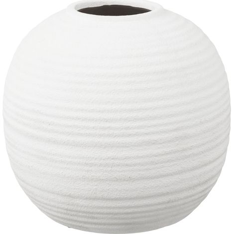 Vaso in ceramica bianca sferica con texture a righe ø30x28,5 cm