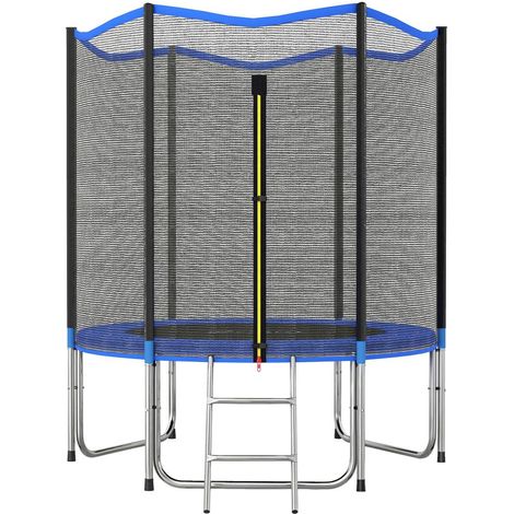 Trampoline de Jardin Ø183 cm avec Filet de Protection 36 Ressorts Châssis Acier Charge Max 80 kg Enfants Adultes Bleu (1/5)