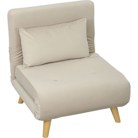 Sillón para dormir, sillón plegable con función de cama, cojines decorativos, sillón relajante plegable con respaldo ajustable con aspecto de terciopelo, para salón, beige Aosom