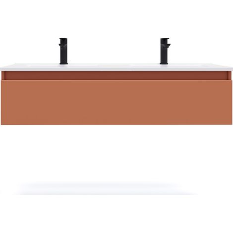 Meuble de salle de bain suspendu double vasque intégrée 120cm 1 tiroir Terracotta - Hudson (1/5)