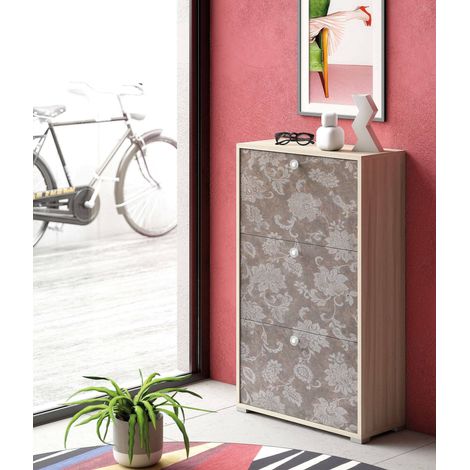Dmora Zapatero Peonia, Mueble de entrada polivalente con 3 puertas abatibles, Zapatero de doble profundidad, 100% Made in Italy, Cm 67x28h112, Olmo y fantasía, con embalaje reforzado (1/5)