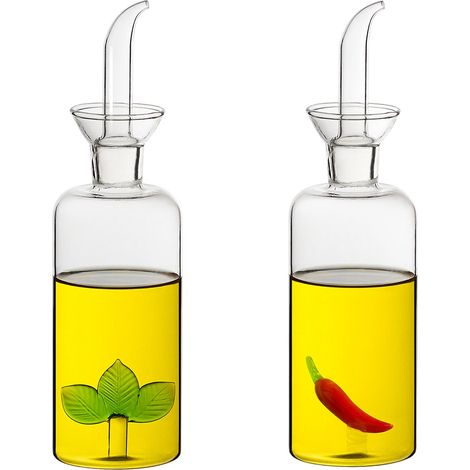 Ampolla in Vetro da 250 ml con 2 Diffusori per Olio e Aceto, Elegante Utensile da Cucina per Condimenti
