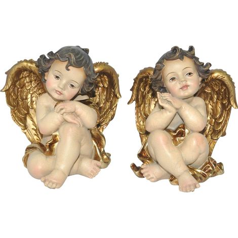 Figurine de Noël Ange 2U Résine Dorée 14,5x13x11cm Décoration de Noël