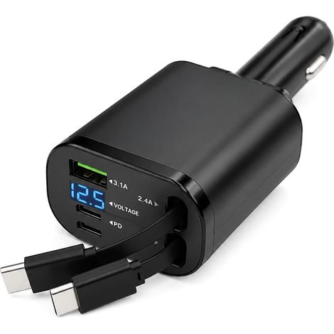 Chargeur Allume Cigare Voiture USB C 120W 4 en 1 avec Câble Rétractable (1/5)