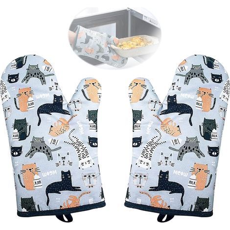 1 Pair of Cotton Oven Mitts, Cotton Cooking Gloves, Heat Resistant Kitchen Gloves, Barbecue Gloves, for Cooking, Grilling, and Barbecue (1/5)