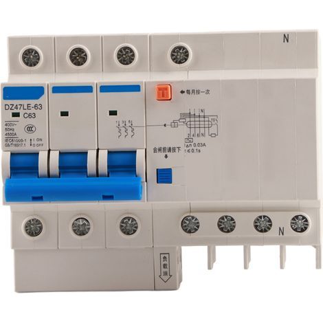 Disjoncteur, protection multiple RCCB 230V 63A miniature 3P+N DZ47LE-63 pour la construction technique (1/5)