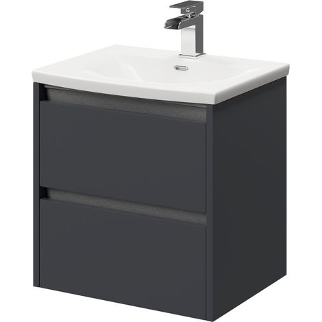 City Gloss Grey 500mm Wall Mounted 2 Drawer Vanity Unit and Curved Basin with 1 Tap Hole (1/5)