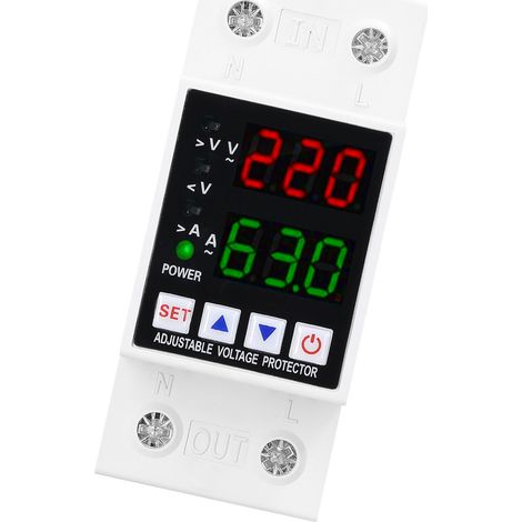 Disjoncteur relais automatique réarmable écran double protecteur tension réglable surtension sous-tension surintensité domestique (1/5)