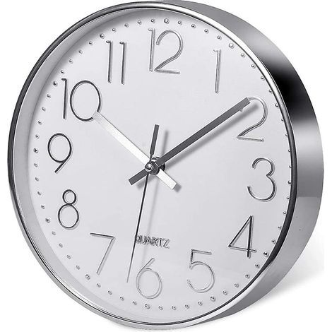Horloge murale argentée haut de gamme, décoration murale, horloge murale moderne et silencieuse pour la maison, le bureau ou la cuisine (25 cm) (1/5)