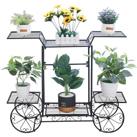 unho Blumenregal aus Metall, Blumenständer mit 6 Ablagen, Blumentreppe Pflanzentreppe für Innen Garten Balkon, Mehrstöckig, 83x22x68.5cm, Schwarz